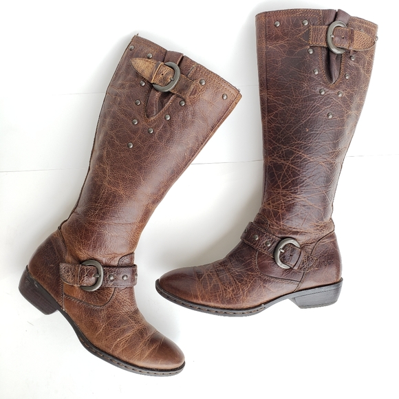Born B.O.C. Brown Distressed Leather Riding Boots